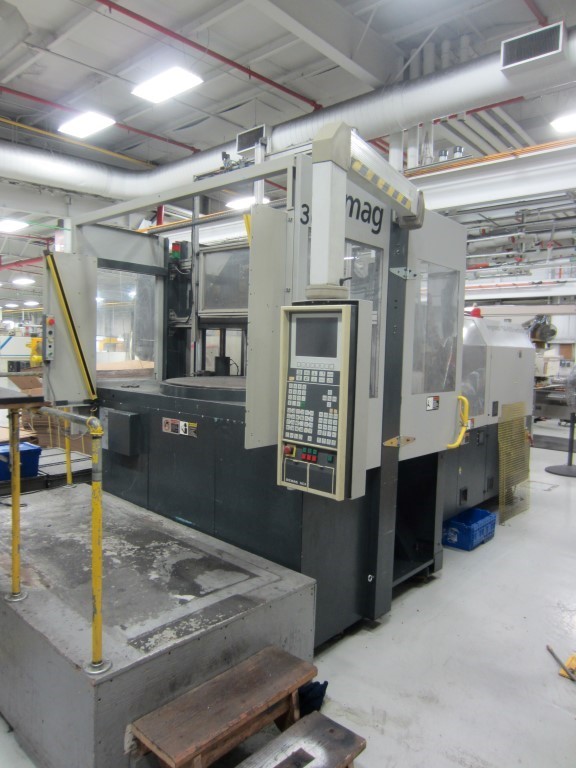 150 Ton Vertical Demag Rotary Injection Molding Machine, Model Ergotech1500-610, 9 oz, New in 2001