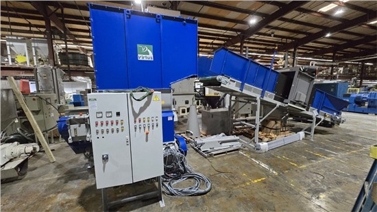 55" Wide Zerma SG1400 Shredder/Granulator Combo With Infeed Conveyor and Metal Detection, New in 2023