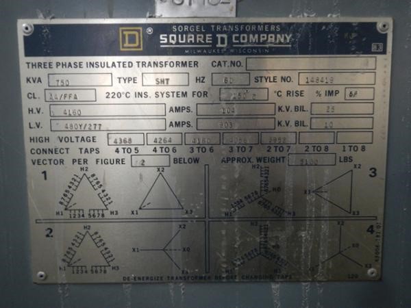 750 KVA TRANSFORMER 4160 VOLT - 460Y / 277 VOLT | Plastic Machinery ...