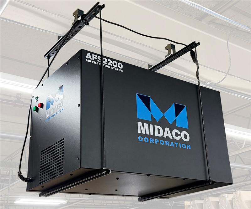 Midaco Machine shop Air Filtration System showing ceiling mounting brackets