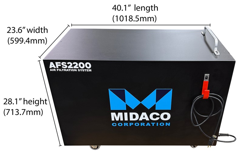 Midaco Machine shop Air Filtration System showing dims
