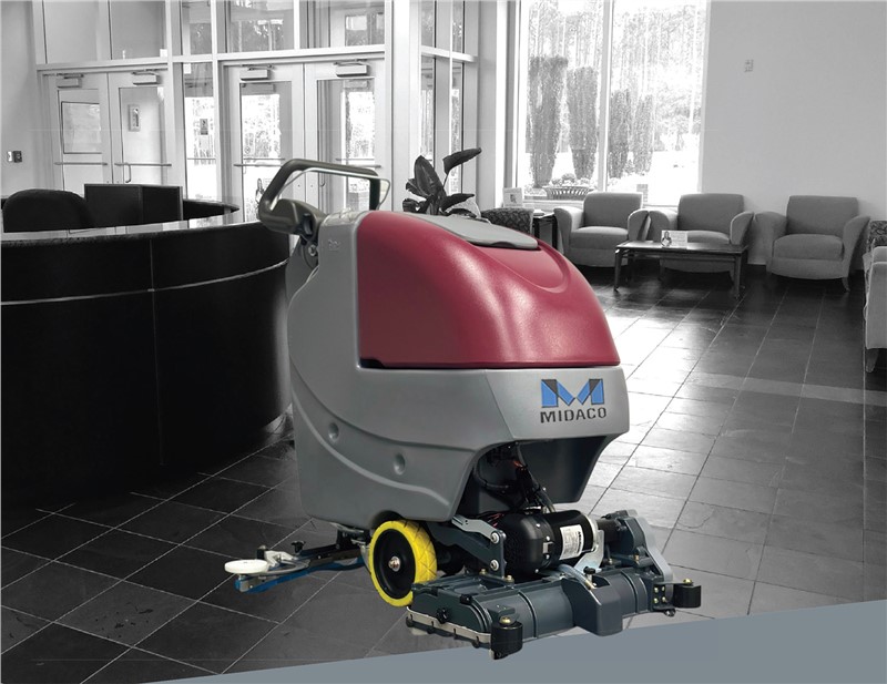 Midaco Industrial Floor Cleaning Machines with commercial lobby in background