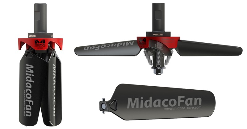 Midaco Chip fan shown open and closed and replacement blade