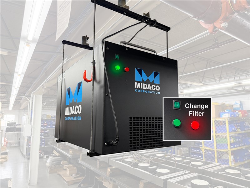 Midaco Machine shop Air Filtration System showing LED indicator lights