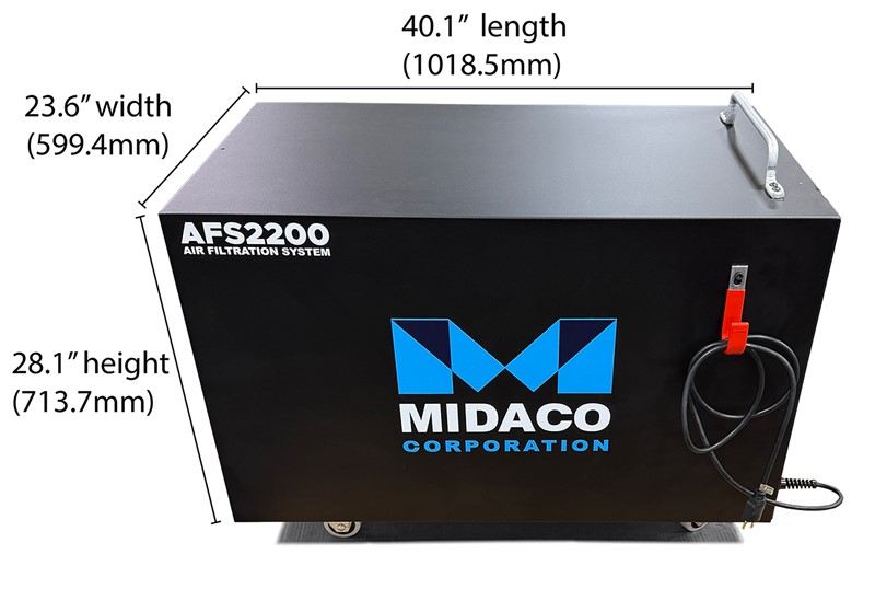 Midaco Machine shop Air Filtration System showing dims