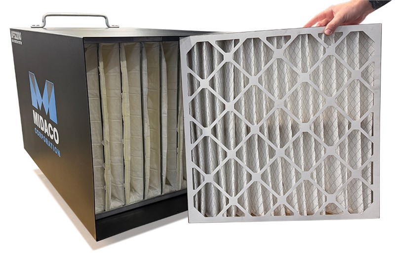 Midaco Machine shop Air Filtration System showing filters detail