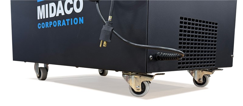 Midaco Machine shop Air Filtration System showing 4 caster wheels