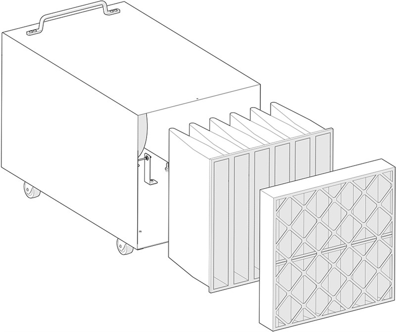 Midaco Machine shop Air Filtration System showing filter details